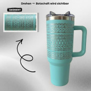 Personalisierter Tumbler mit versteckter Botschaft - Edelstahlbecher, hidden message, türkis