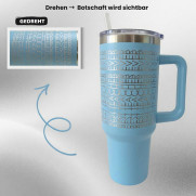 Personalisierter Tumbler mit versteckter Botschaft - Edelstahlbecher, hidden message, hellblau