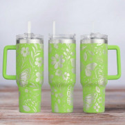 Tumbler mit Gravur - Motiv Butterfly - hellgrün