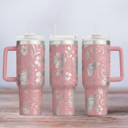 Tumbler mit Gravur - Motiv Butterfly - helles Pink
