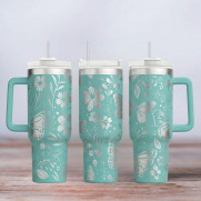 Tumbler mit Gravur - Motiv Butterfly - türkis