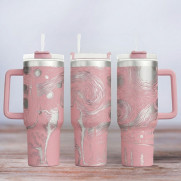 Tumbler mit Gravur - Motiv Cat Night - helles Pink