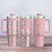 Tumbler mit Gravur - Motiv Dad, Papa, helles Pink