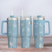 Tumbler mit Gravur - Motiv Ghost, Geist - hellblau