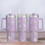 Tumbler mit Gravur - Motiv Ghost, Geist - flieder