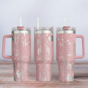 Tumbler mit Gravur - Motiv Ghost, Geist - helles Pink
