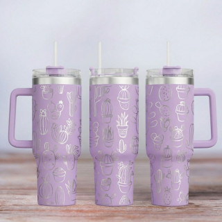 Tumbler mit Gravur - Motiv Kaktus - flieder
