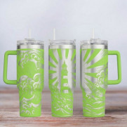 Tumbler mit Gravur - Motiv Leuchtturm - hellgrün