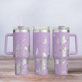 Tumbler mit Gravur - Motiv Lilly flower - Lilien - flieder