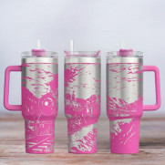 Tumbler mit Gravur - Motiv Lokomotive - pink