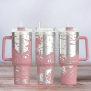 Tumbler mit Gravur - Motiv Lokomotive - helles Pink