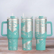 Tumbler mit Gravur - Motiv Lokomotive - türkis