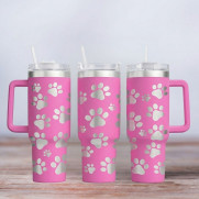 Tumbler mit Gravur - Paw Print - Tierpfoten - pink