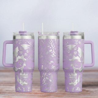 Tumbler mit Gravur - Motiv Skull - flieder