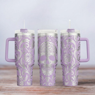 Tumbler mit Gravur - Skull Tattoo - flieder