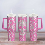 Tumbler mit Gravur - Skull Tattoo - pink