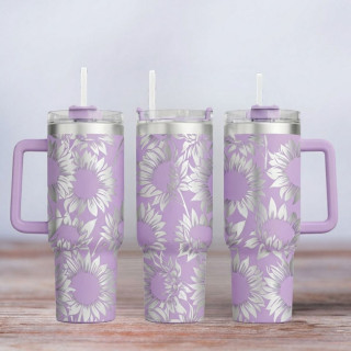 Tumbler mit Gravur - Motiv Sunflowers, Sonnenblumen - flieder