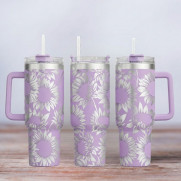 Tumbler mit Gravur - Motiv Sunflowers, Sonnenblumen - flieder