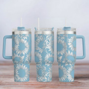 Tumbler mit Gravur - Motiv Sunflowers, Sonnenblumen - hellblau
