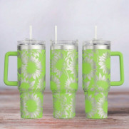 Tumbler mit Gravur - Motiv Sunflowers, Sonnenblumen - hellgrün