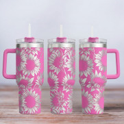 Tumbler mit Gravur - Motiv Sunflowers, Sonnenblumen - pink