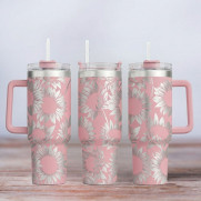 Tumbler mit Gravur - Motiv Sunflowers, Sonnenblumen - helles Pink