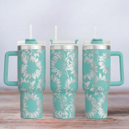 Tumbler mit Gravur - Motiv Sunflowers, Sonnenblumen - türkis