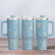 Tumbler mit Gravur - Motiv Unter dem Meer, under the sea - hellblau