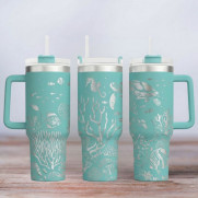Tumbler mit Gravur - Motiv Unter dem Meer, under the sea - türkis
