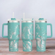 Tumbler mit Gravur - Motiv Wild Horses - türkis