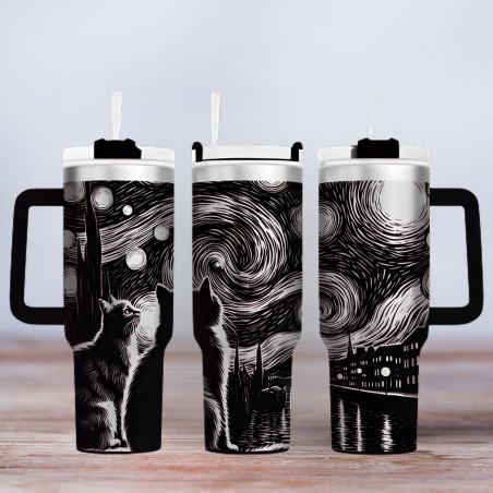 Tumbler gelasert | Motiv Cat Night