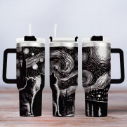 Tumbler mit Gravur - Motiv Cat Night - schwarz