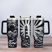 Tumbler mit Gravur - Motiv Leuchtturm - schwarz