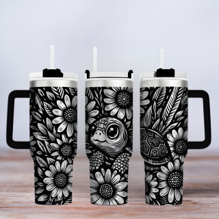 Tumbler mit Gravur - Motiv Little Turtle - Schildkröte - schwarz