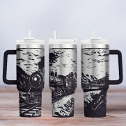 Tumbler mit Gravur - Motiv Lokomotive - schwarz