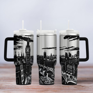 Tumbler mit Gravur - Motiv London - schwarz
