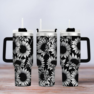 Tumbler mit Gravur - Motiv Sunflowers, Sonnenblumen - schwarz